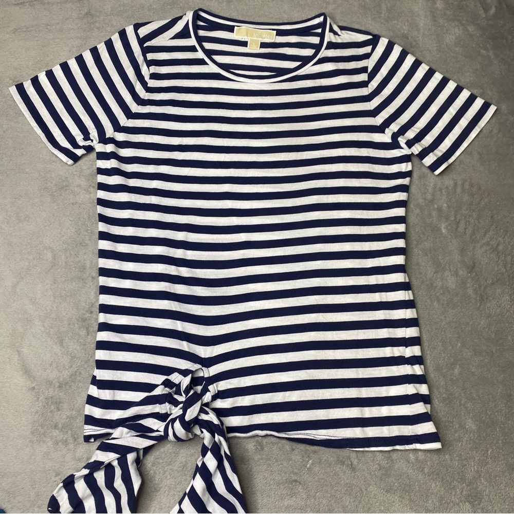 Michael Kors Navy Blue and White Striped Shirt Women’s Size Large